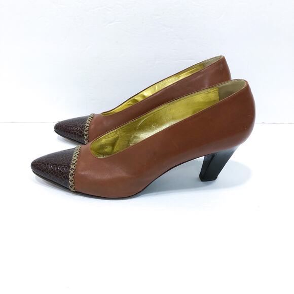 Escada Vintage Brown Leather Pumps Size 9 - Picture 10 of 10